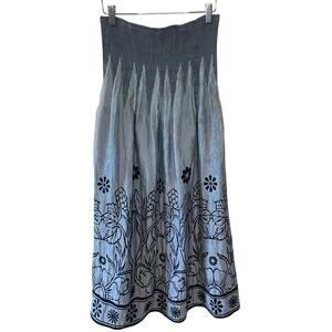 Lapis Cottage Strapless Smocked Top Boho Gray Silver Floral Midi Dress/ Skirt OS